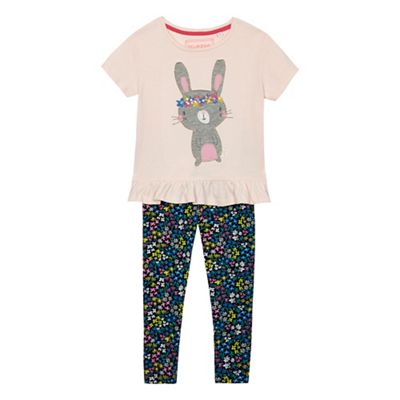 Girls' light pink bunny applique top and leggings set